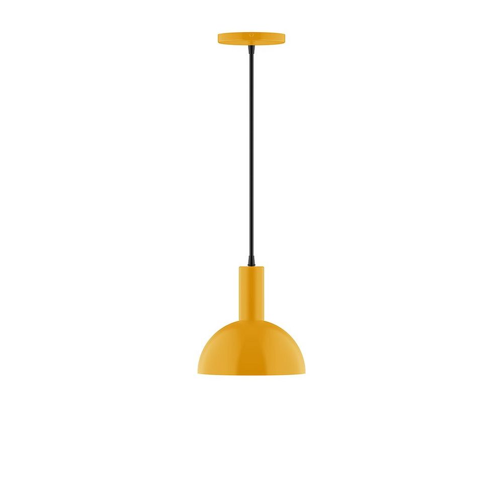 8" Stack Mini Dome LED Pendant, polished copper fabric cord with canopy, Bright Yellow