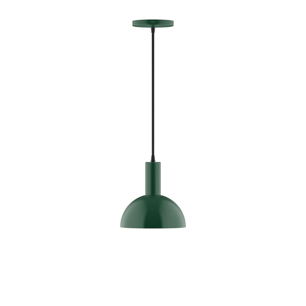 8" Stack Mini Dome LED Pendant, gray fabric cord with canopy, Forest Green