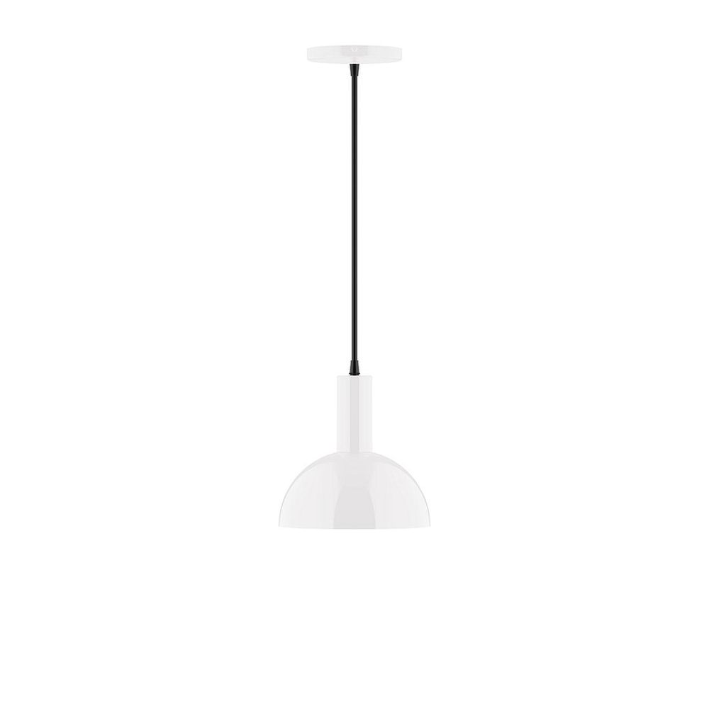 8" Stack Mini Dome LED Pendant, black and white houndstooth fabric cord with canopy, White