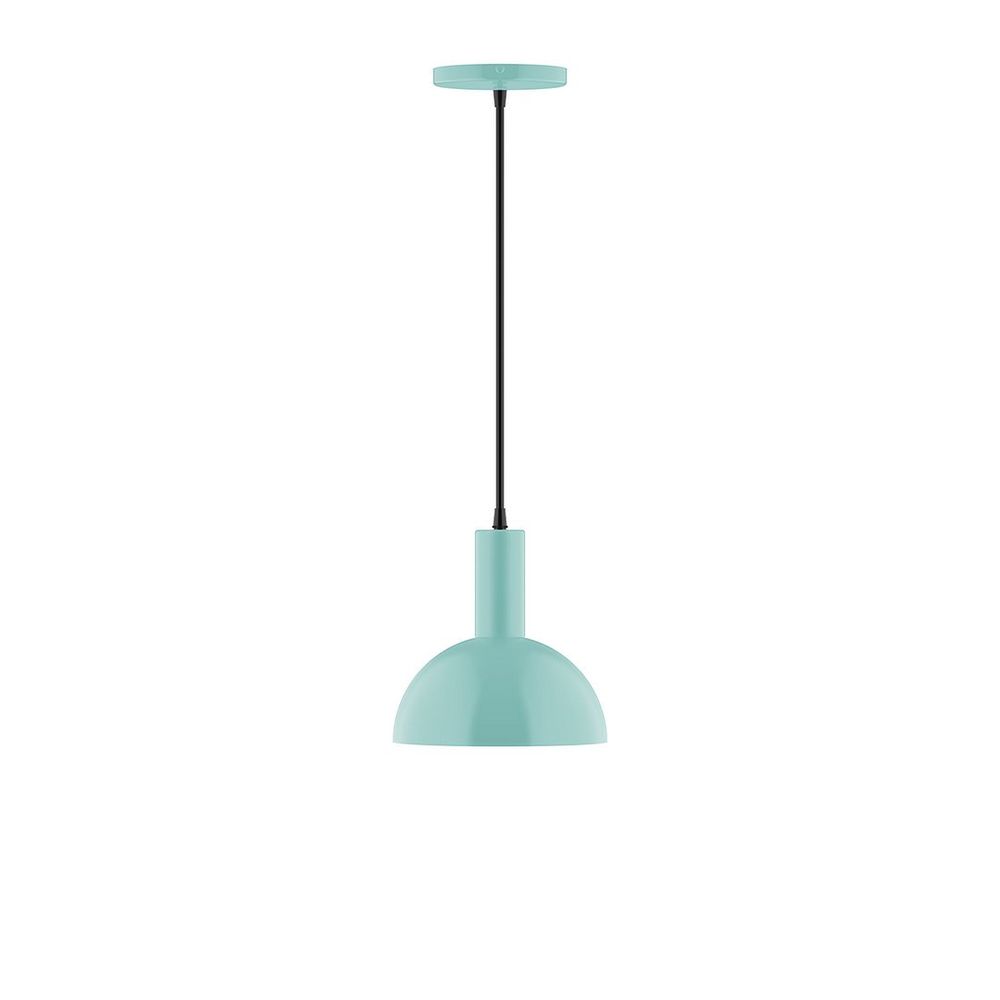 8" Stack Mini Dome LED Pendant, white and gray dot fabric cord with canopy, Sea Green