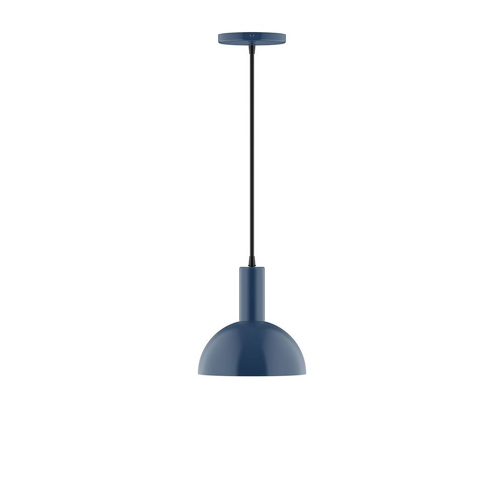 8" Stack Mini Dome LED Pendant, navy mini tweed fabric cord with canopy, Navy