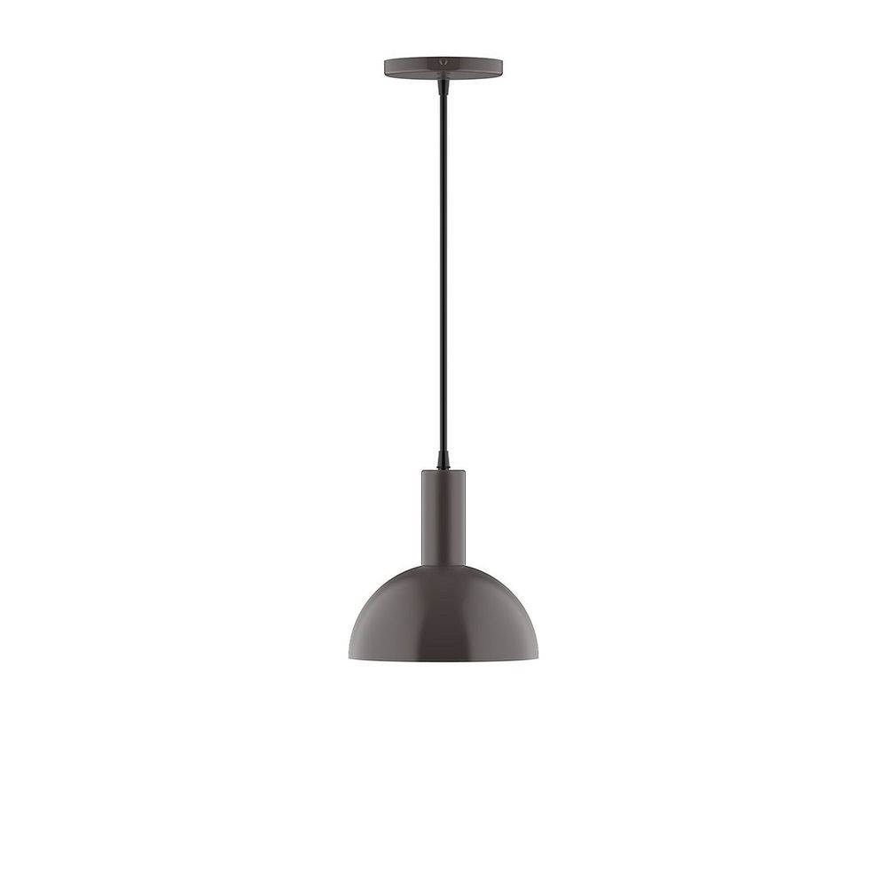 8" Stack Mini Dome LED Pendant, white and gray dot fabric cord with canopy, Architectural Bronze