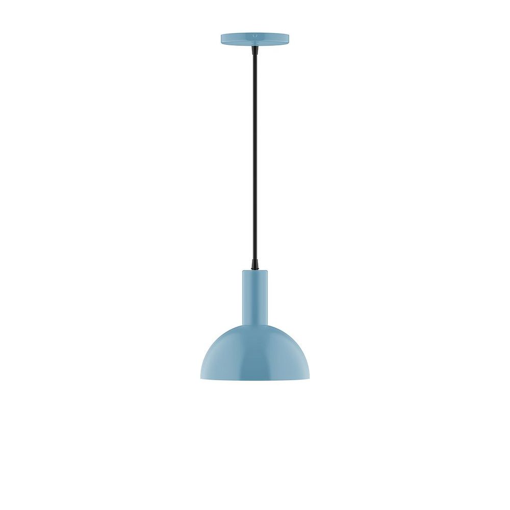 8" Stack Mini Dome LED Pendant, gray fabric cord with canopy, Light Blue