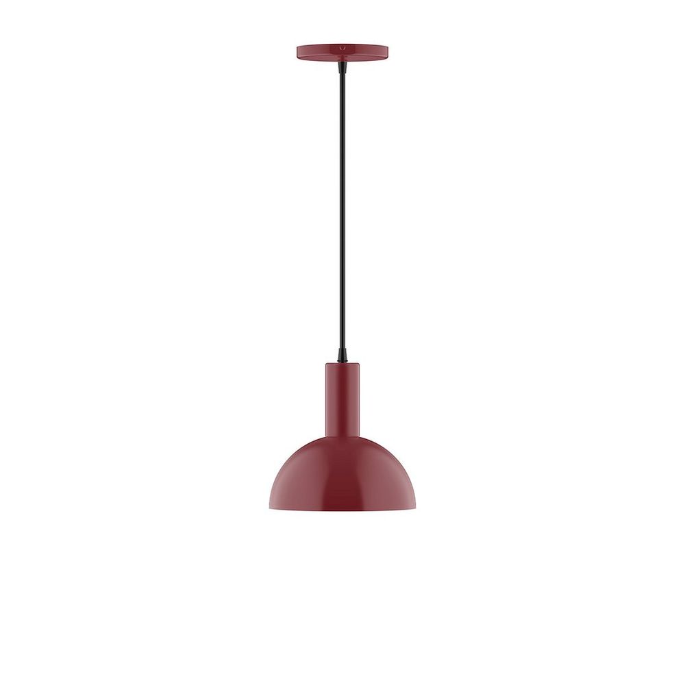 8" Stack Mini Dome LED Pendant, polished copper fabric cord with canopy, Barn Red