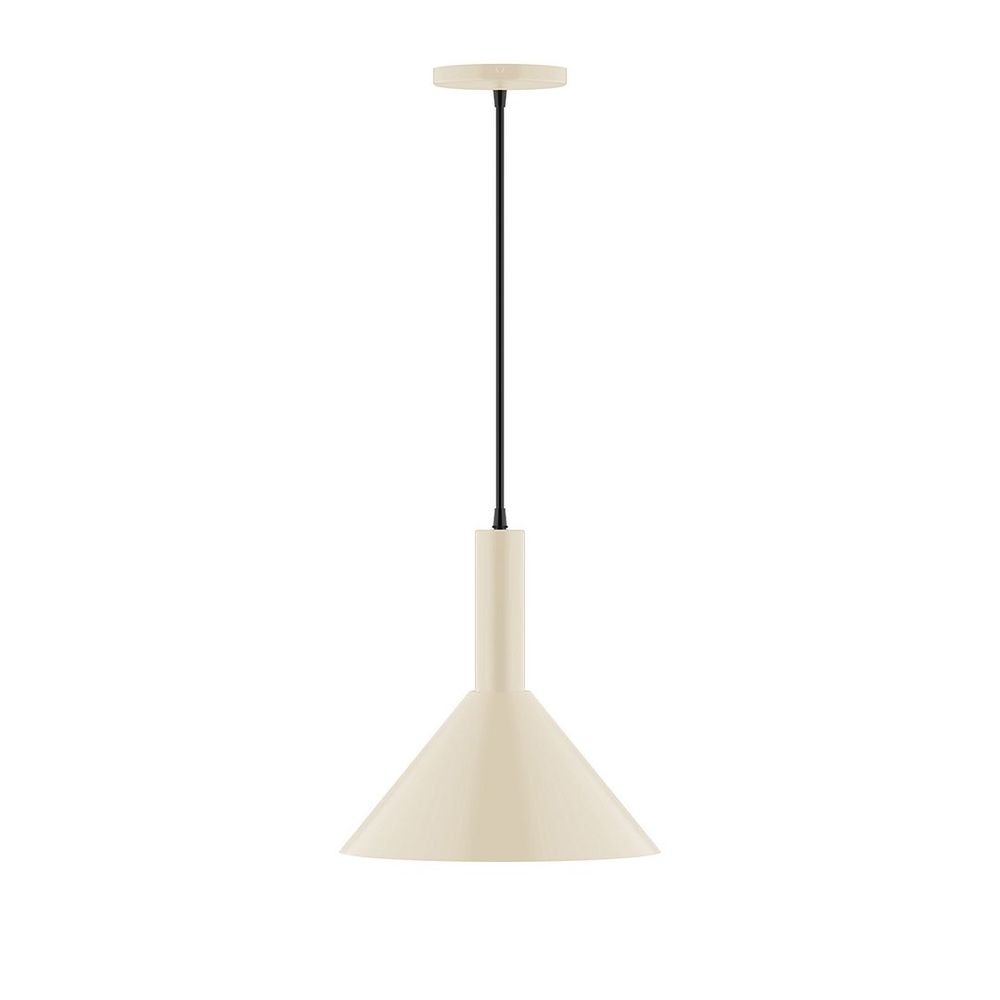 12" Stack Cone LED Pendant, ivory fabric cord with canopy, Cream