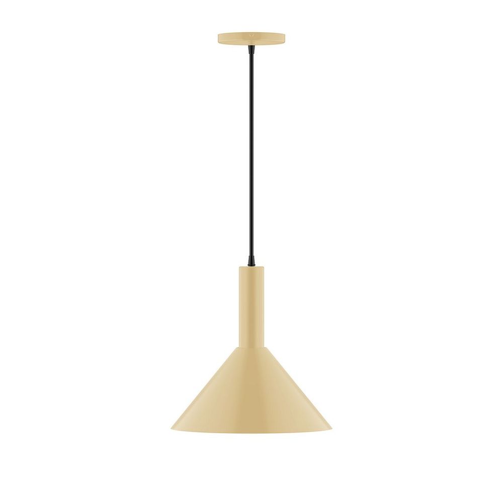 12" Stack Cone LED Pendant, polished copper fabric cord with canopy, Ivory