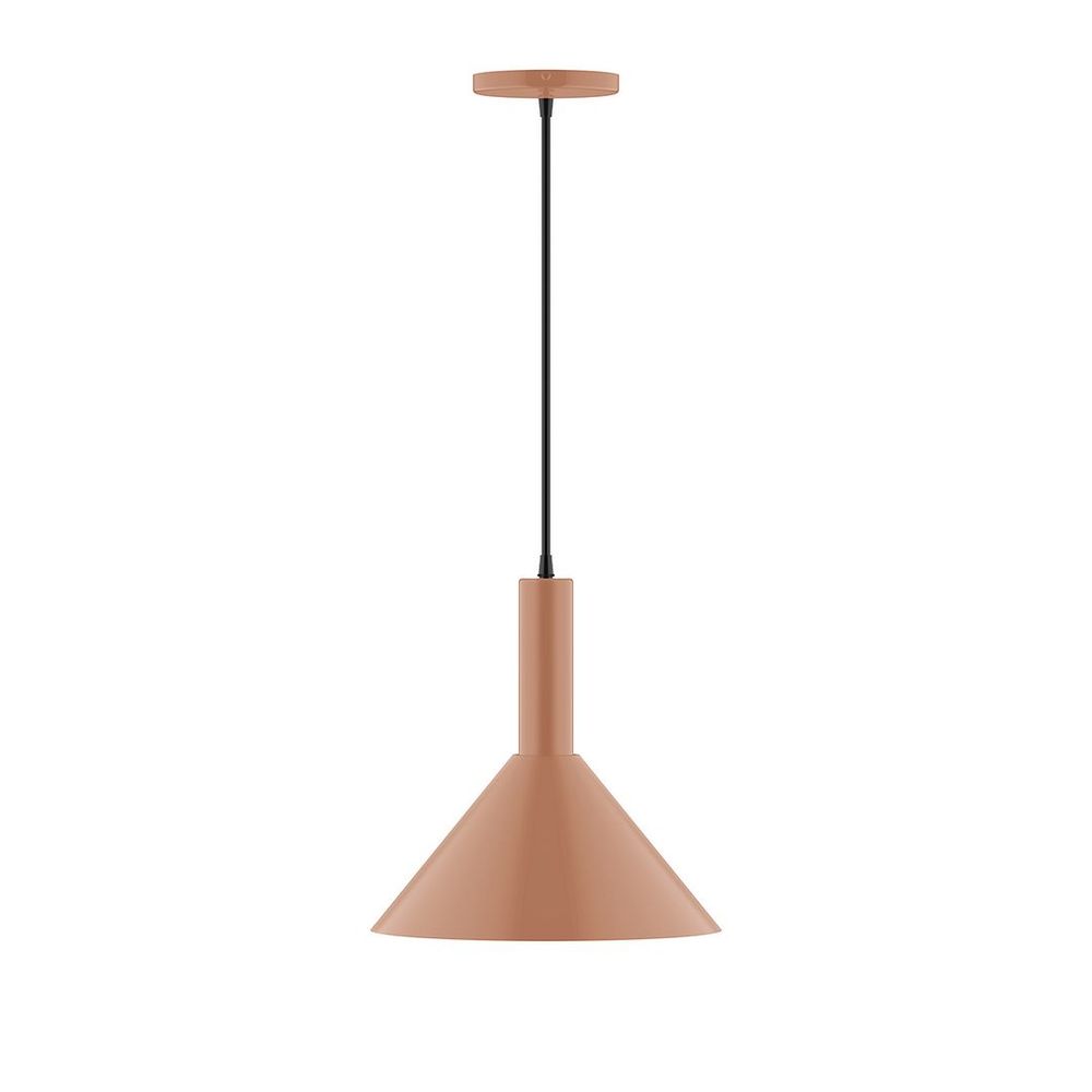 12" Stack Cone LED Pendant, black fabric cord with canopy, Terracotta