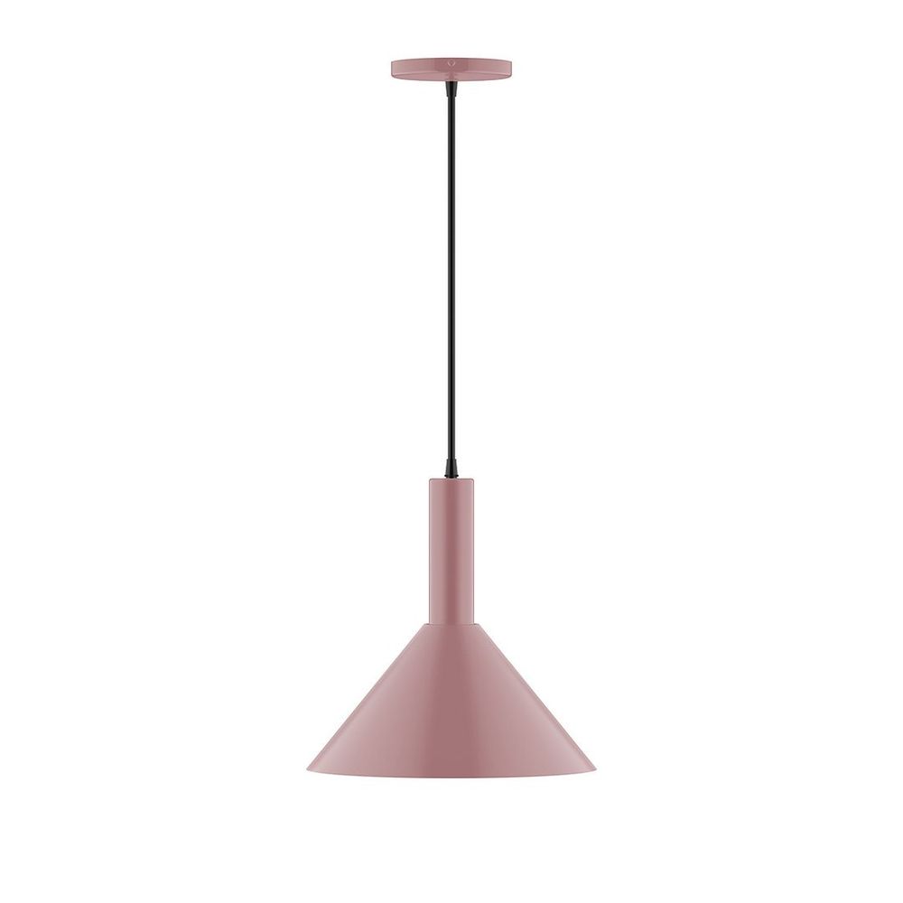 12" Stack Cone LED Pendant, polished copper fabric cord with canopy, Mauve