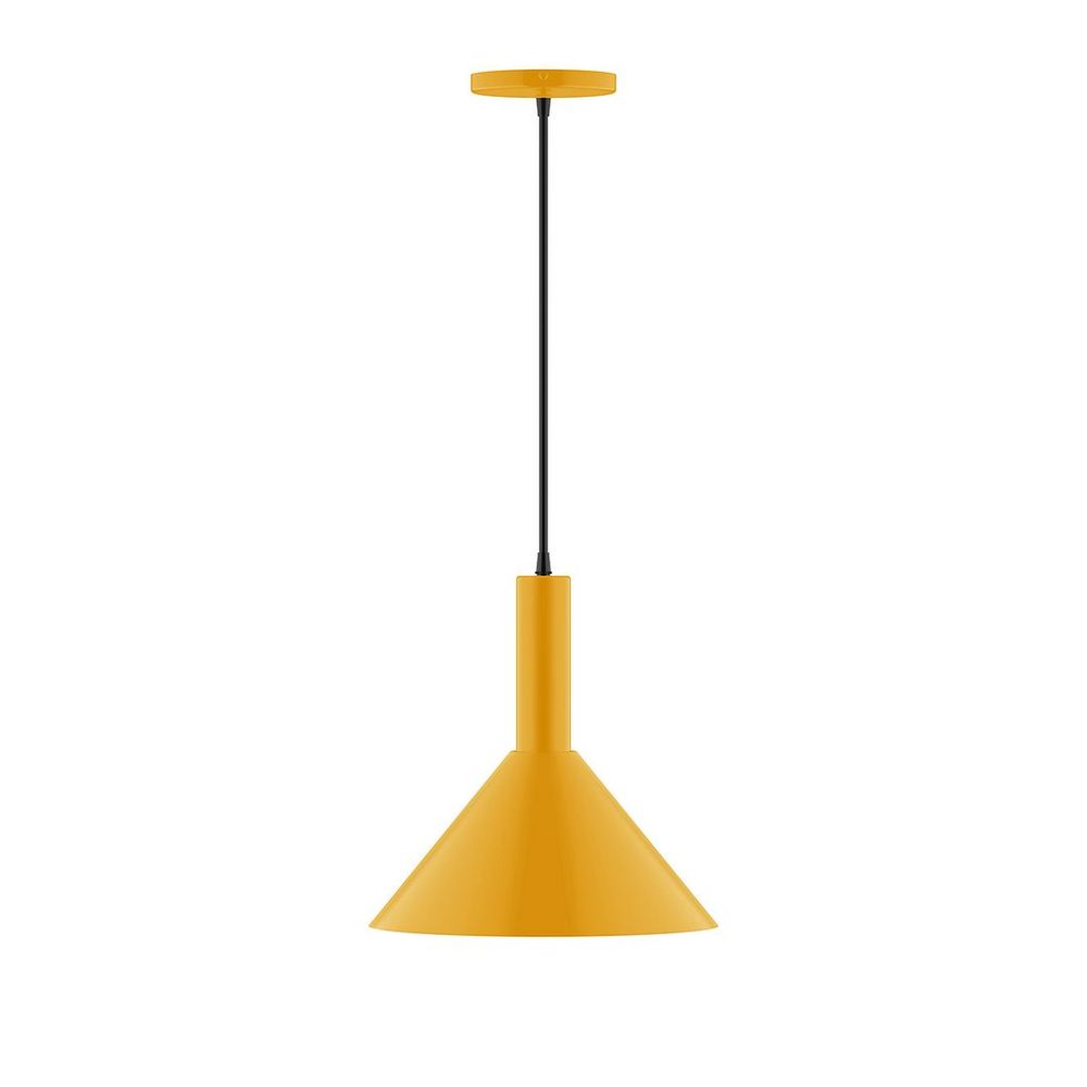 12" Stack Cone LED Pendant, white and gray dot fabric cord with canopy, Bright Yellow