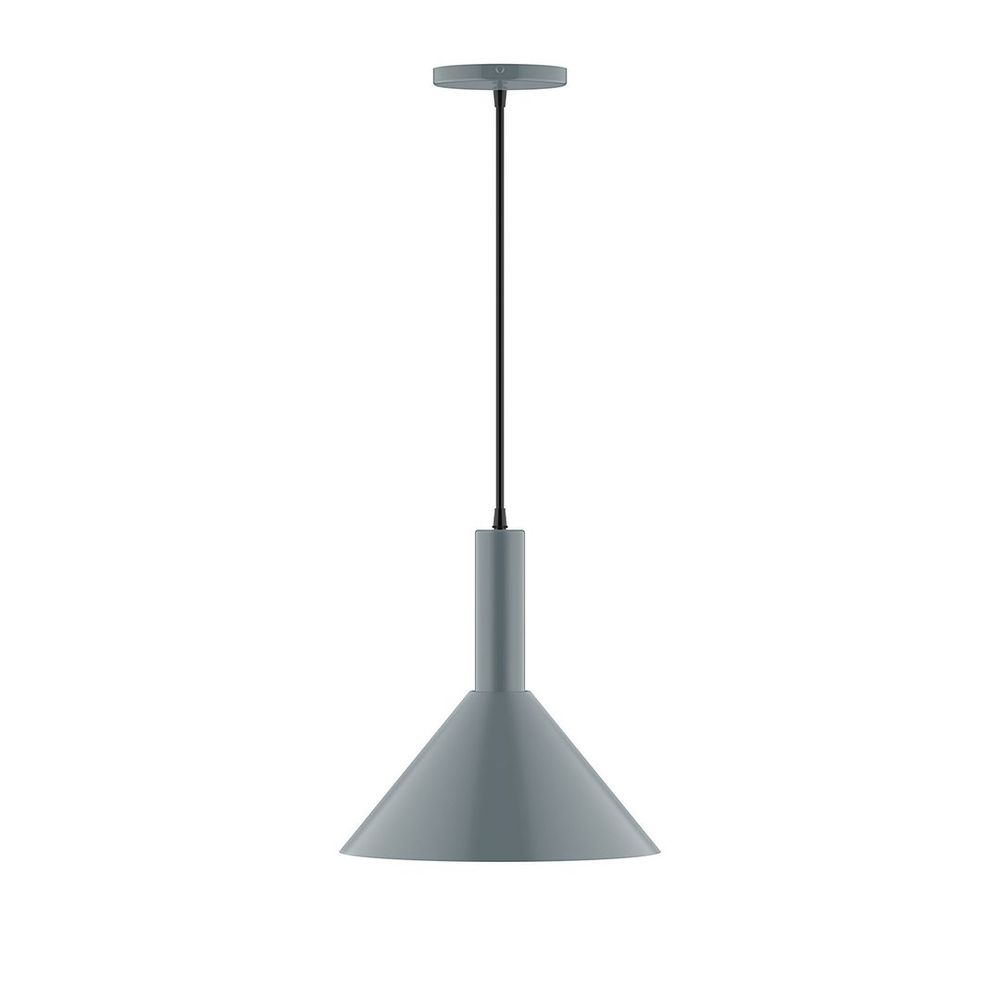 12" Stack Cone LED Pendant, white cord with canopy, Slate Gray