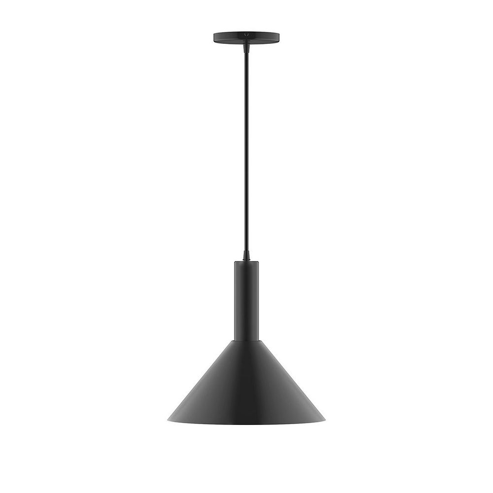 12" Stack Cone LED Pendant, black fabric cord with canopy, Black