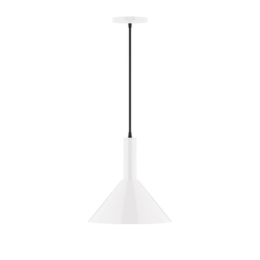 12" Stack Cone LED Pendant, black fabric cord with canopy, White