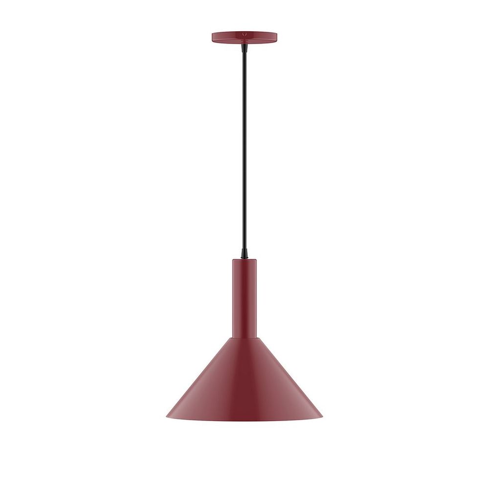 12" Stack Cone LED Pendant, cool tweed fabric cord with canopy, Barn Red