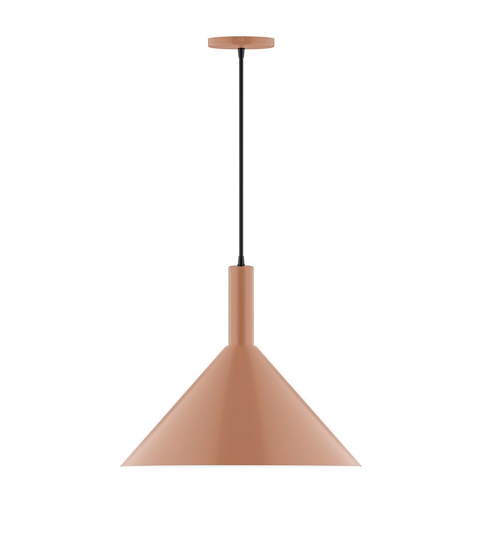 18" Stack Cone LED Pendant, black fabric cord with canopy, Terracotta