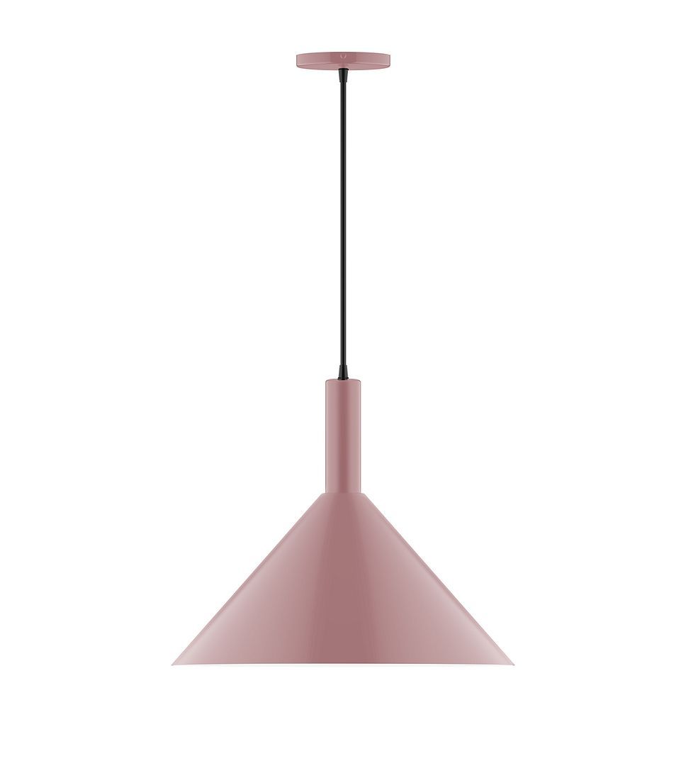 18" Stack Cone LED Pendant, cool tweed fabric cord with canopy, Mauve