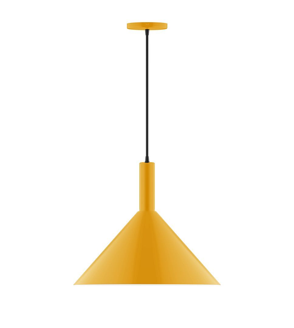 18" Stack Cone LED Pendant, cool tweed fabric cord with canopy, Bright Yellow