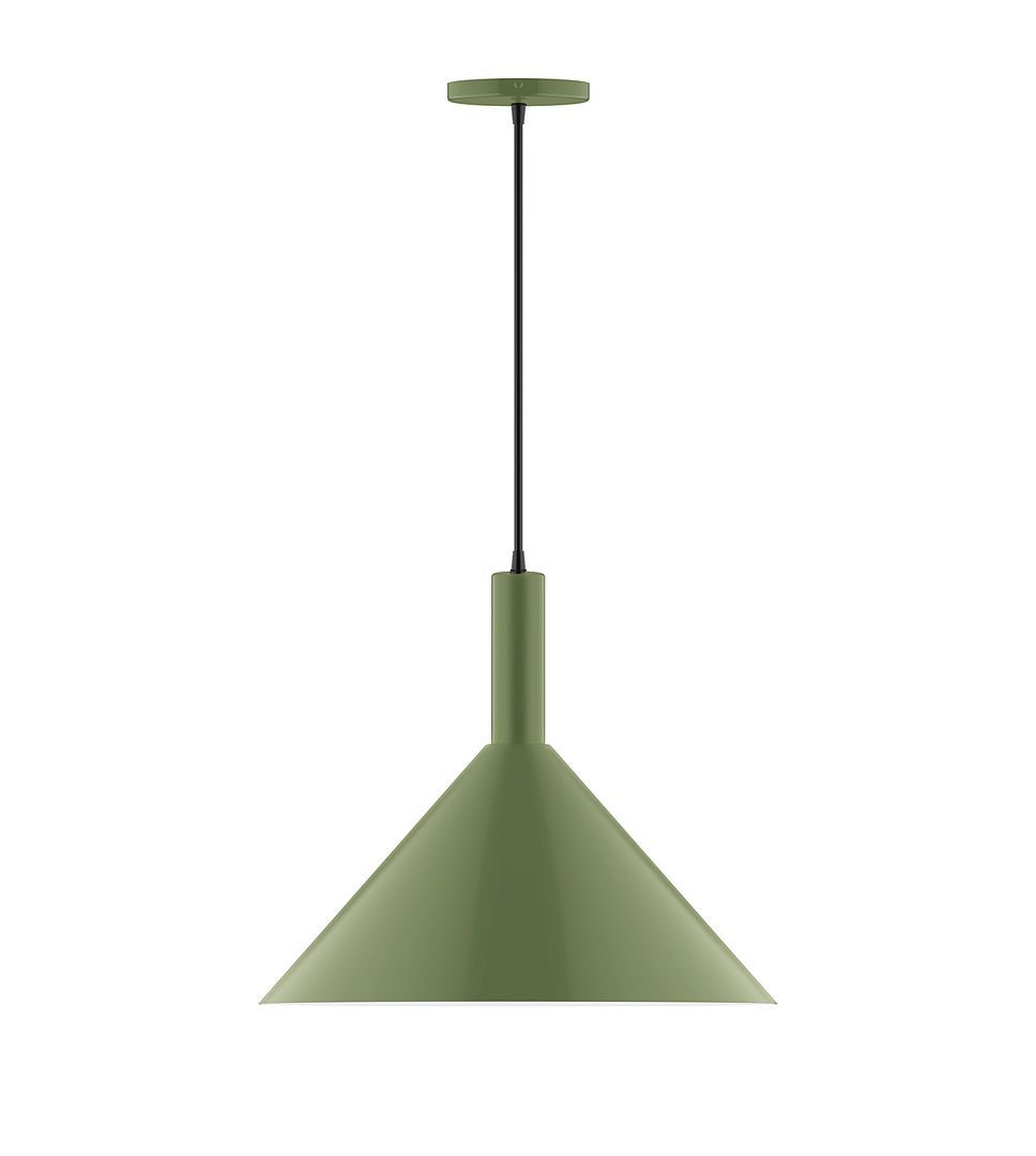 18" Stack Cone LED Pendant, navy mini tweed fabric cord with canopy, Fern Green