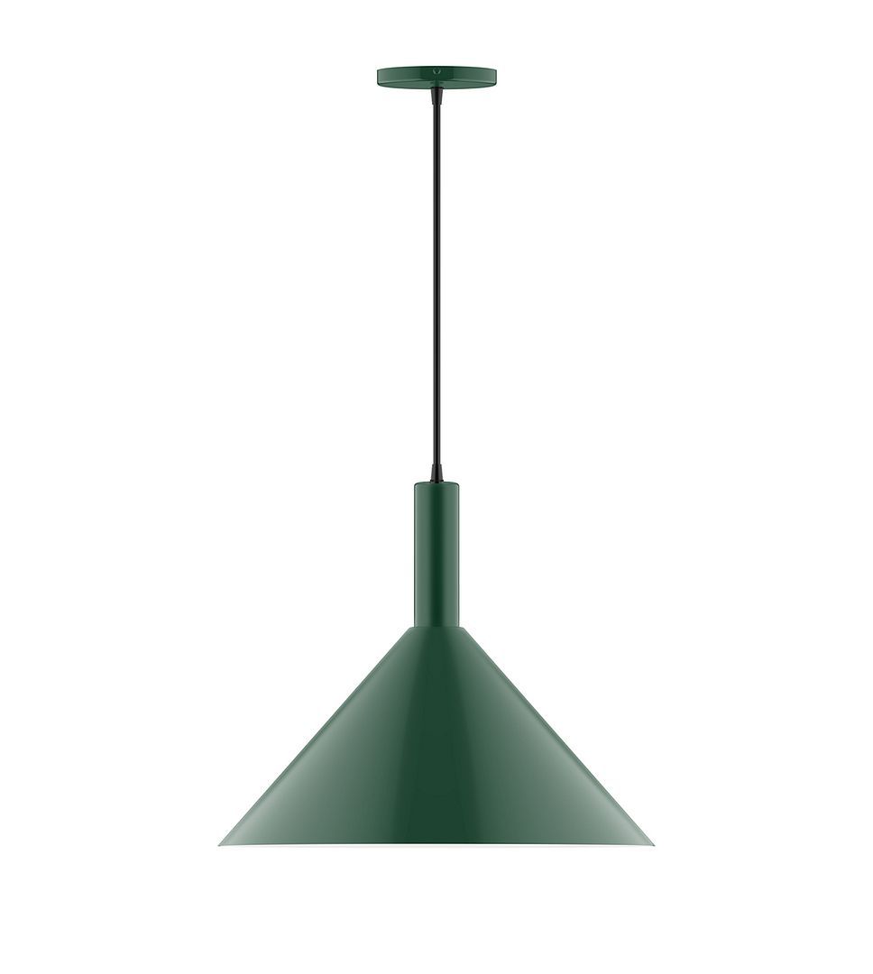 18" Stack Cone LED Pendant, navy mini tweed fabric cord with canopy, Forest Green