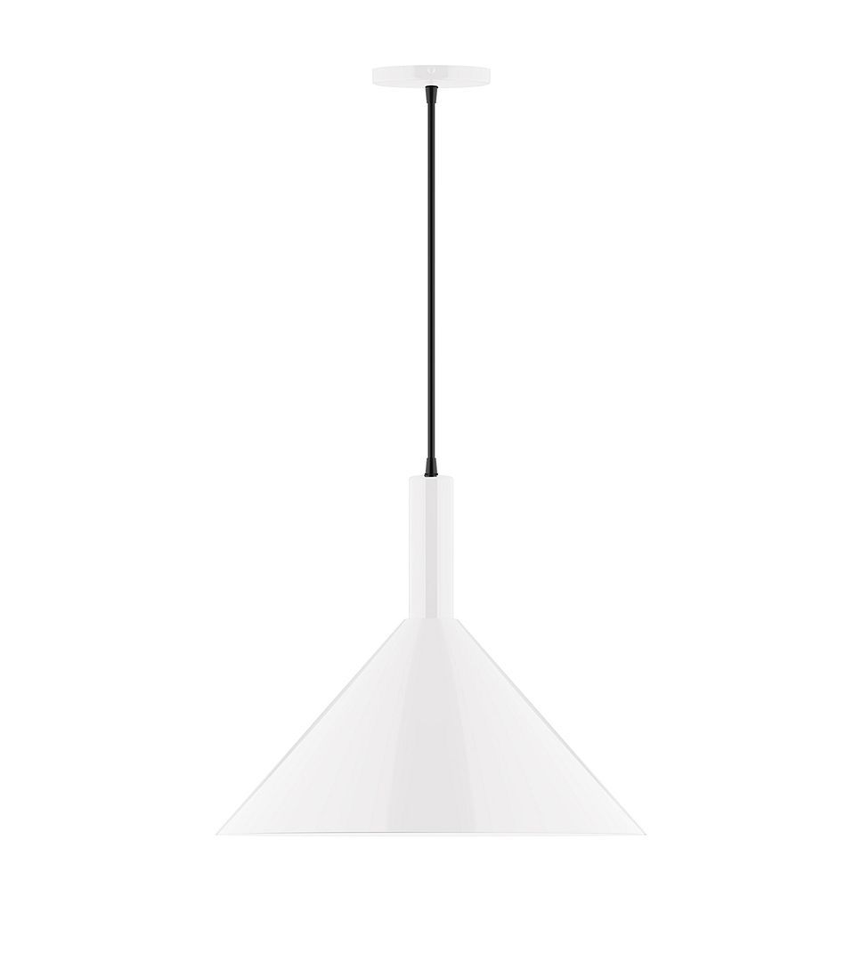 18" Stack Cone LED Pendant, white and gray dot fabric cord with canopy, White