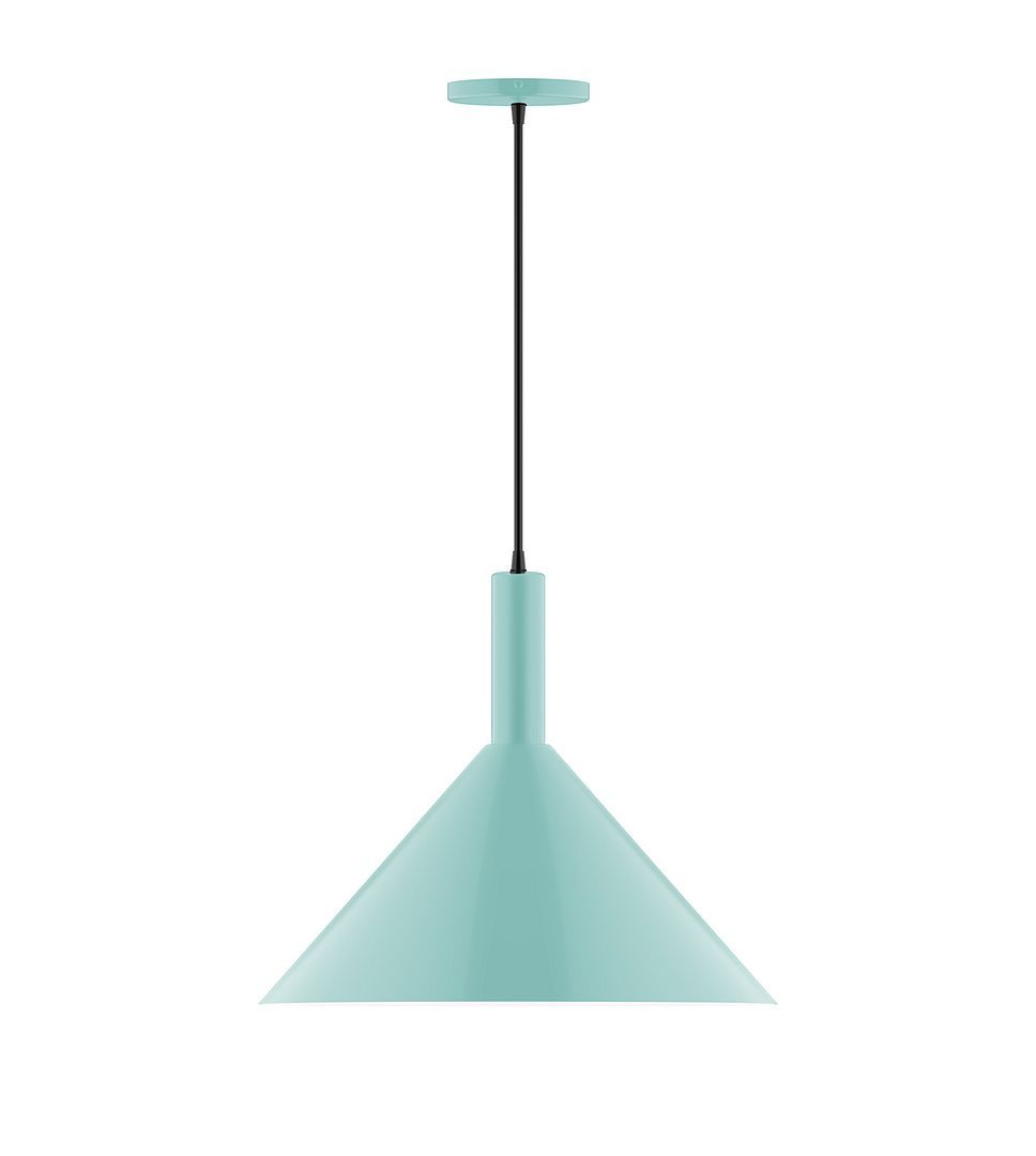 18" Stack Cone LED Pendant, white cord with canopy, Sea Green