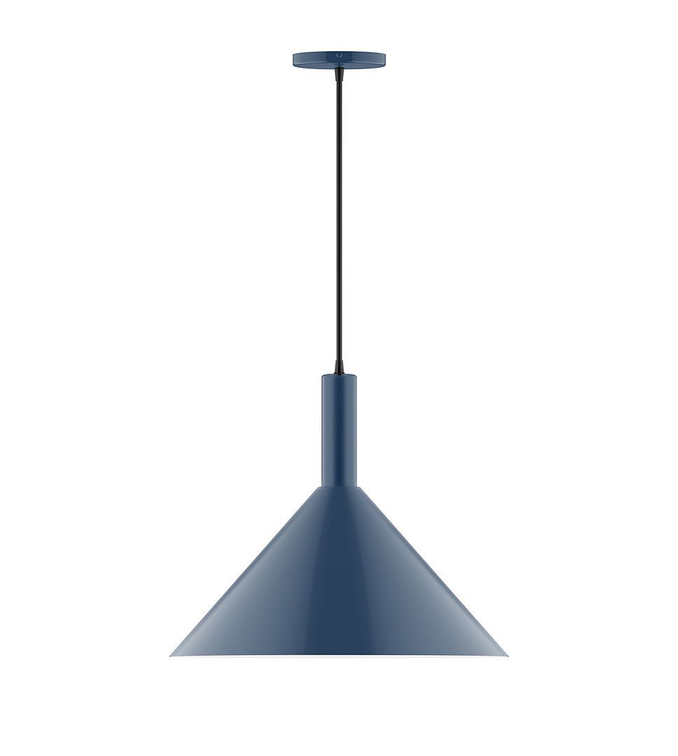 18" Stack Cone LED Pendant, navy mini tweed fabric cord with canopy, Navy