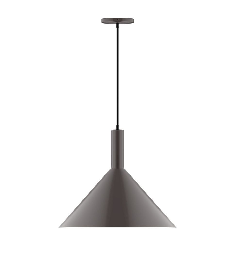 18" Stack Cone LED Pendant, black fabric cord with canopy, Architectural Bronze