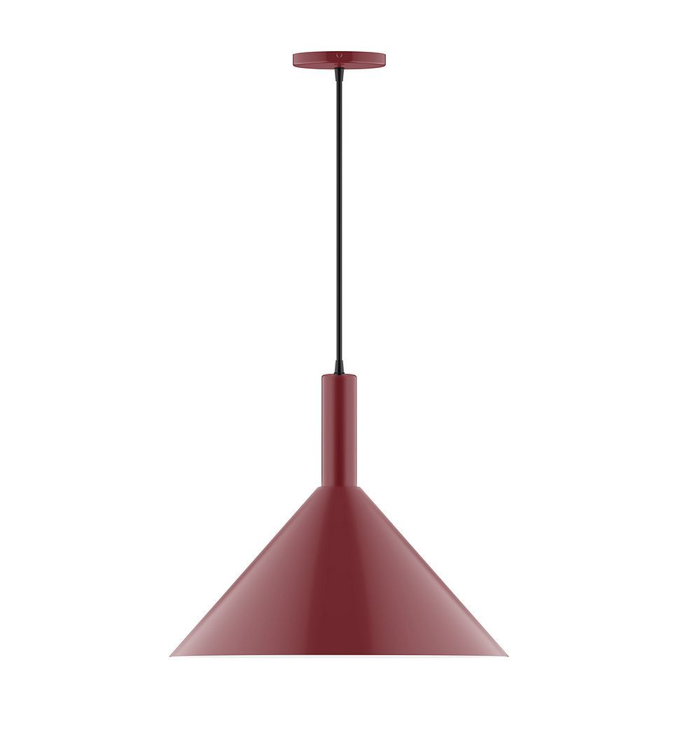 18" Stack Cone LED Pendant, white fabric cord with canopy, Barn Red