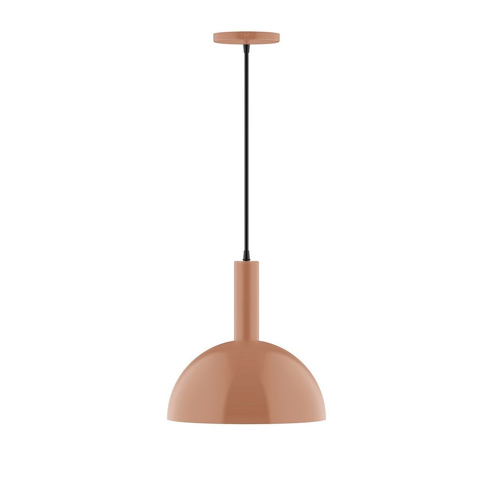 12" Stack Dome LED Pendant, brown and ivory houndstooth fabric cord with canopy, Terracotta