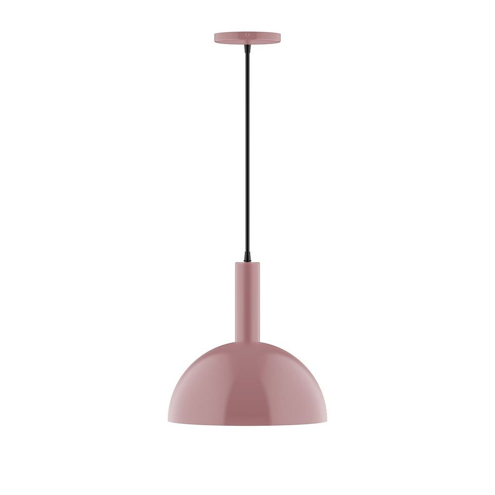 12" Stack Dome LED Pendant, polished copper fabric cord with canopy, Mauve