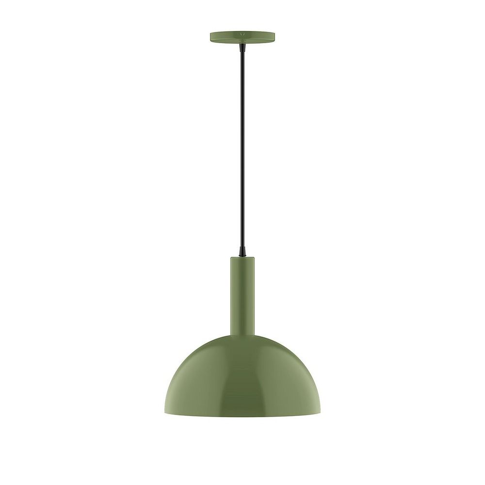 12" Stack Dome LED Pendant, polished copper fabric cord with canopy, Fern Green