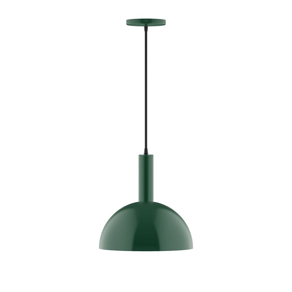 12" Stack Dome LED Pendant, navy mini tweed fabric cord with canopy, Forest Green