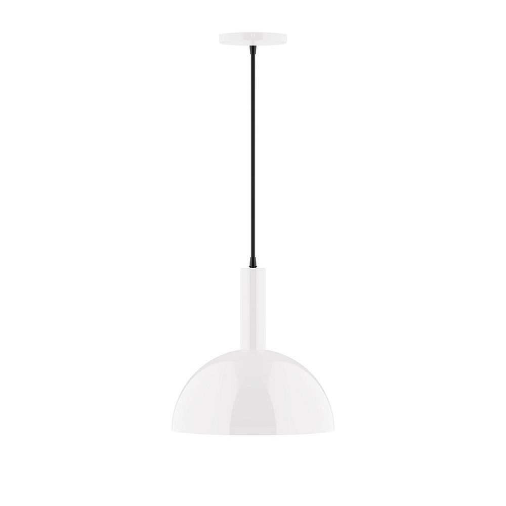 12" Stack Dome LED Pendant, black fabric cord with canopy, White