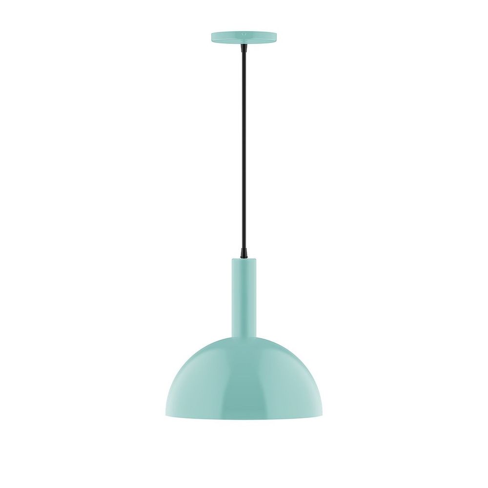 12" Stack Dome LED Pendant, gray fabric cord with canopy, Sea Green