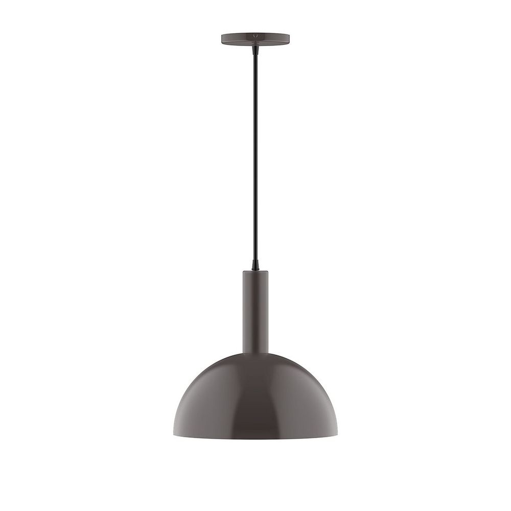 12" Stack Dome LED Pendant, white and gray dot fabric cord with canopy, Architectural Bronze