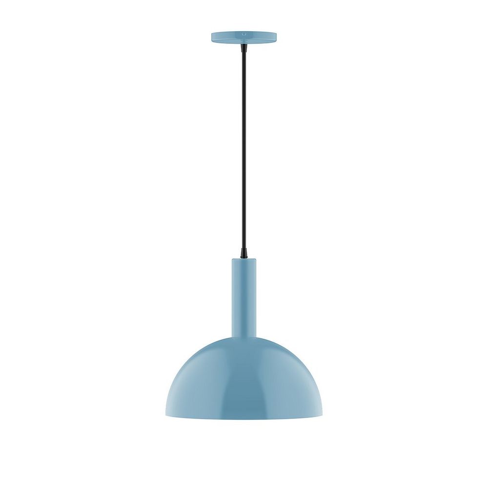 12" Stack Dome LED Pendant, gray fabric cord with canopy, Light Blue