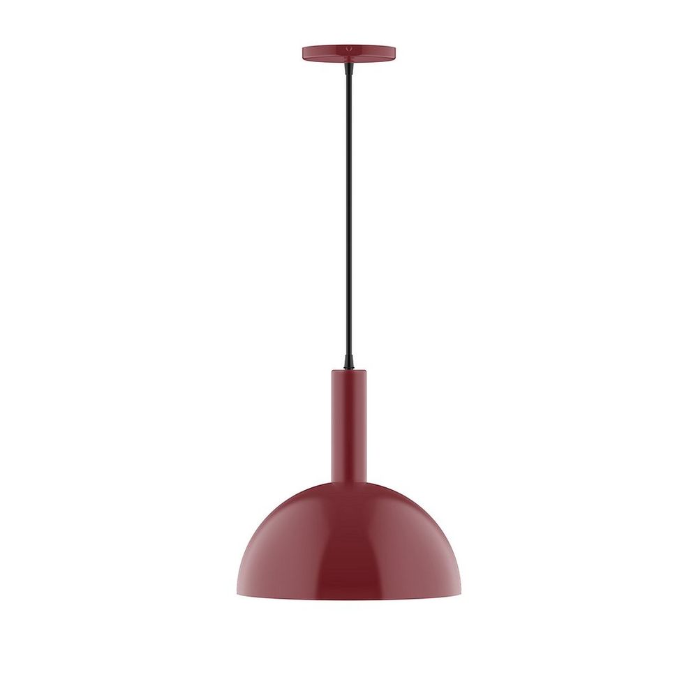 12" Stack Dome LED Pendant, neutral argyle fabric cord with canopy, Barn Red