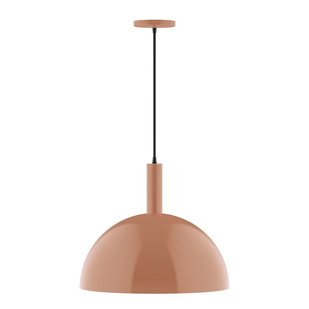 18" Stack Dome LED Pendant, cool tweed fabric cord with canopy, Terracotta