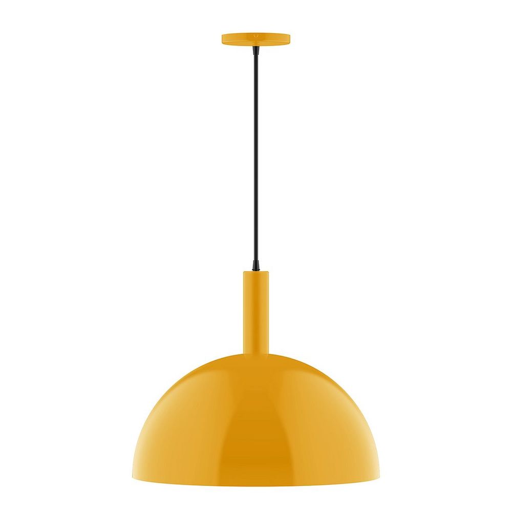 18" Stack Dome LED Pendant, brown and ivory houndstooth fabric cord with canopy, Bright Yellow