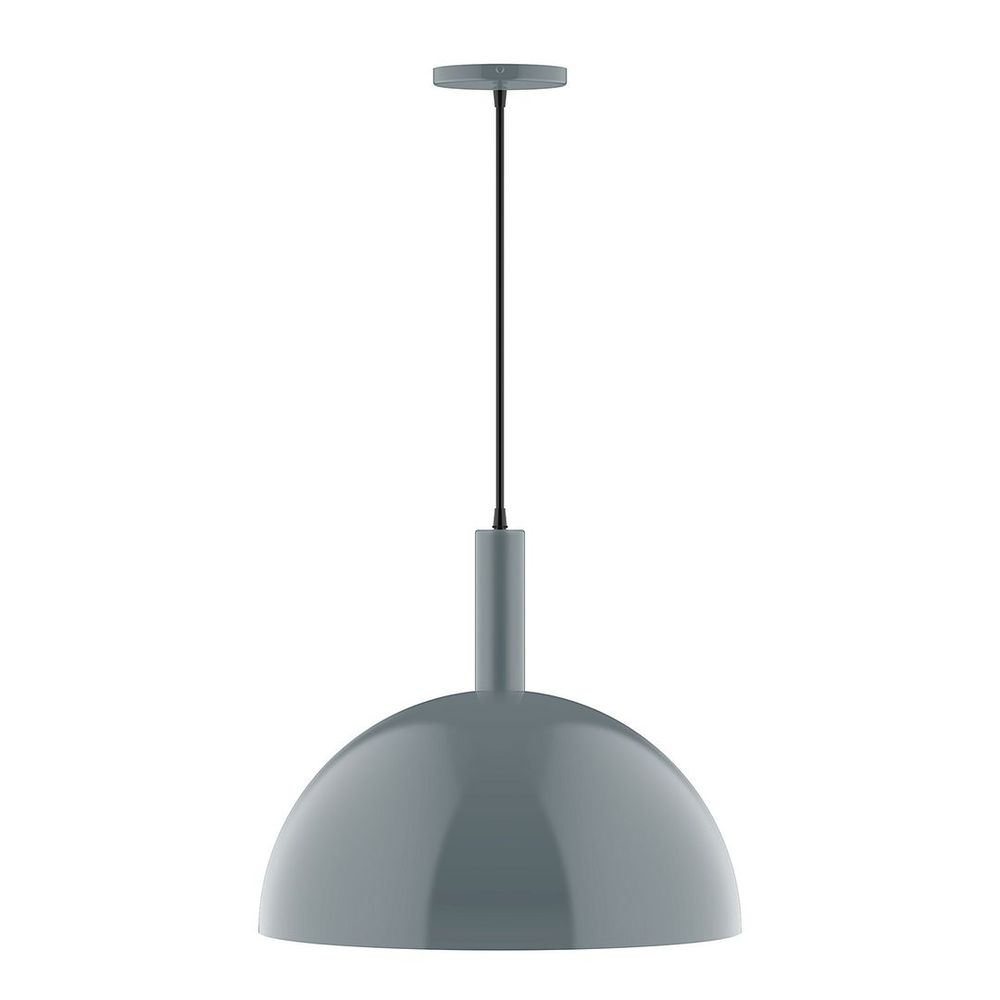 18" Stack Dome LED Pendant, black fabric cord with canopy, Slate Gray