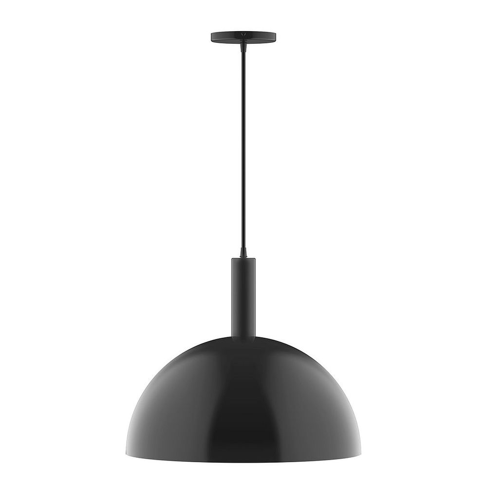 18" Stack Dome LED Pendant, white and gray dot fabric cord with canopy, Black