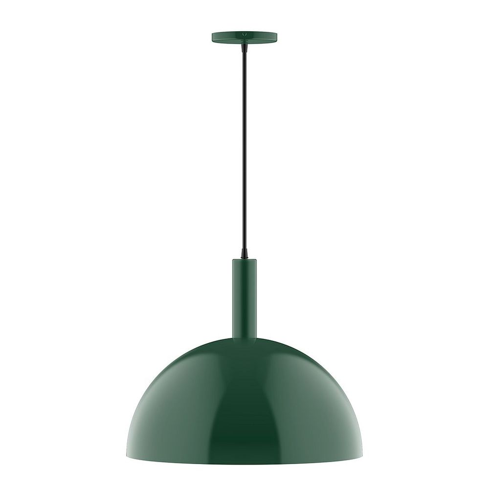 18" Stack Dome LED Pendant, cool tweed fabric cord with canopy, Forest Green