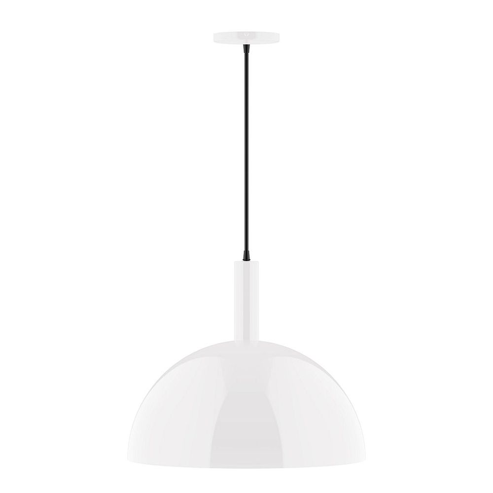 18" Stack Dome LED Pendant, gray fabric cord with canopy, White