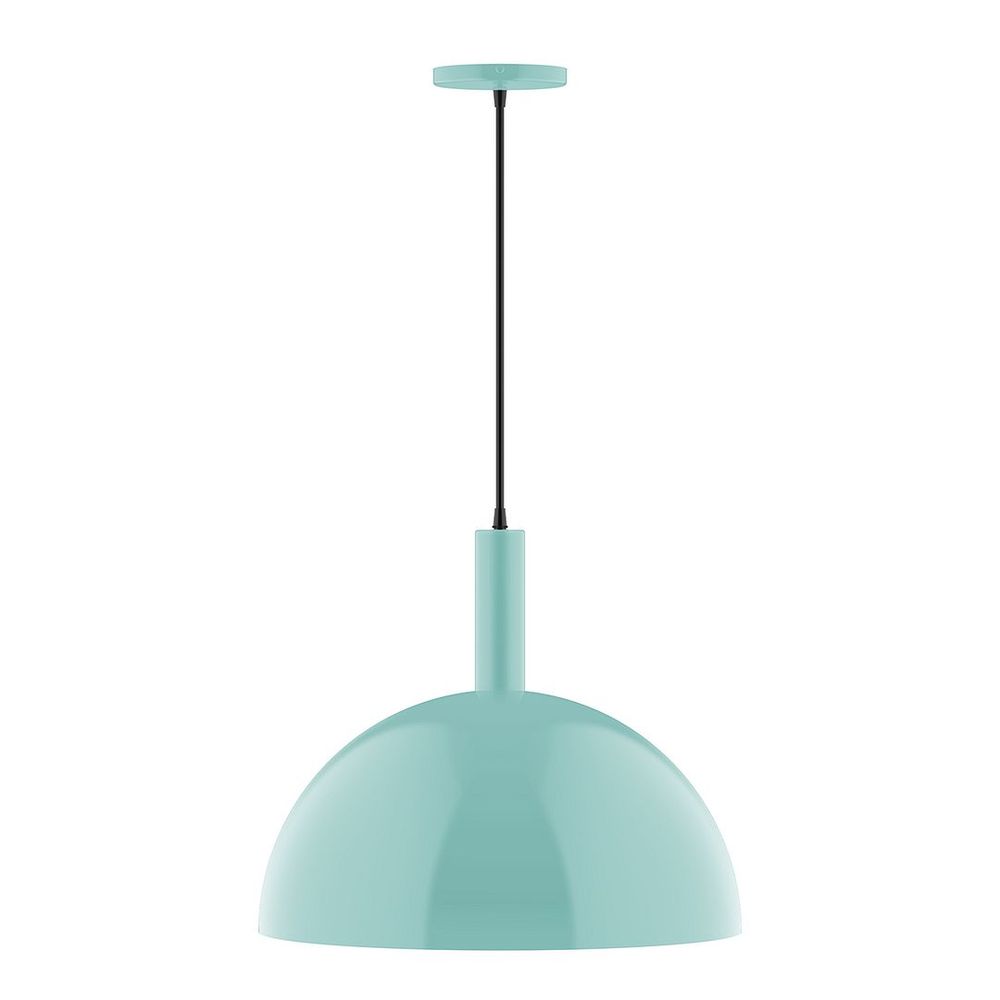 18" Stack Dome LED Pendant, ivory fabric cord with canopy, Sea Green