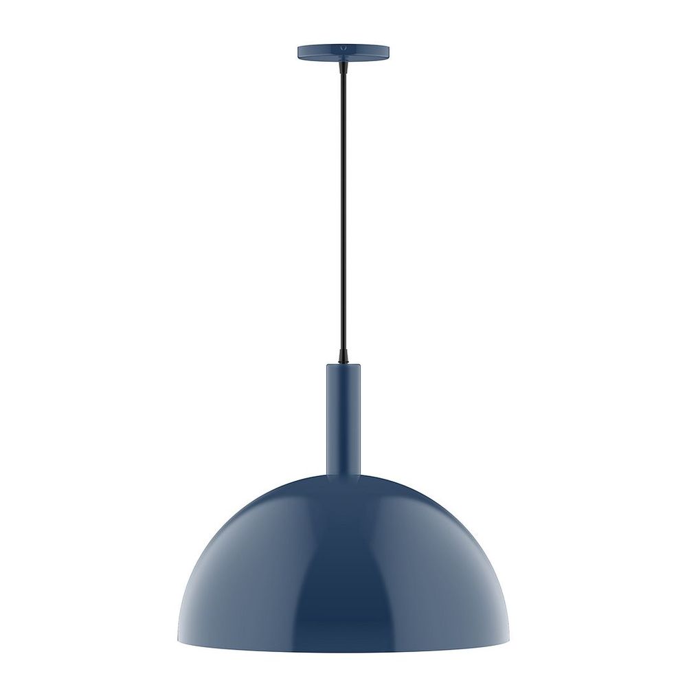 18" Stack Dome LED Pendant, navy mini tweed fabric cord with canopy, Navy