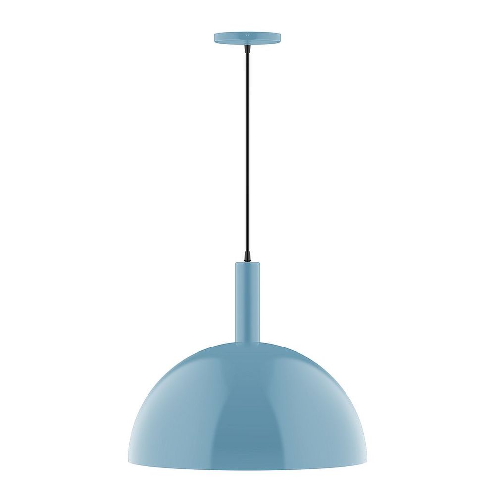 18" Stack Dome LED Pendant, polished copper fabric cord with canopy, Light Blue