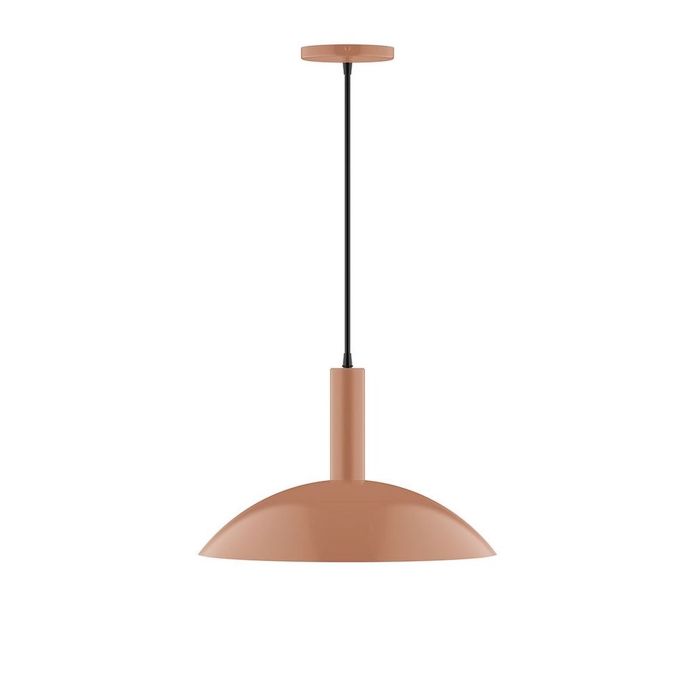 16" Stack Half Dome LED Pendant, cool tweed fabric cord with canopy, Terracotta