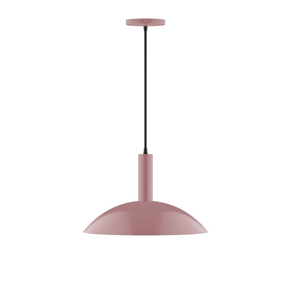 16" Stack Half Dome LED Pendant, polished copper fabric cord with canopy, Mauve