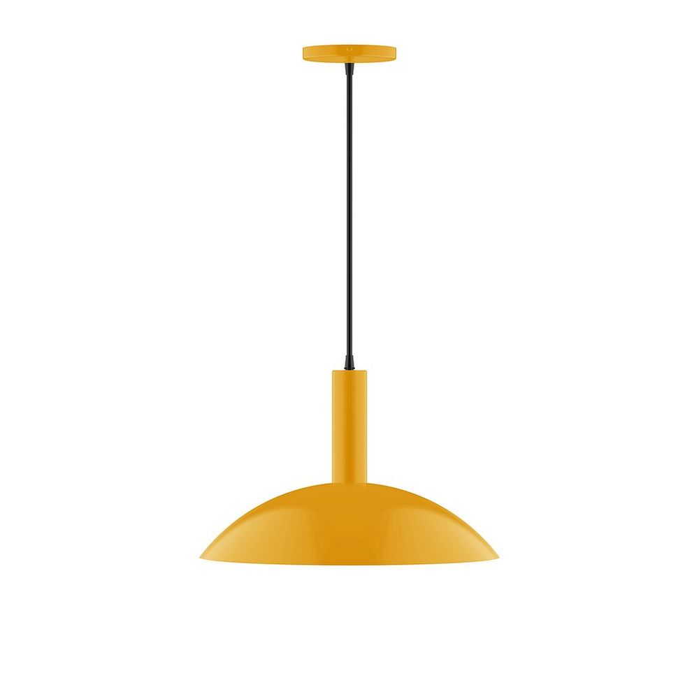 16" Stack Half Dome LED Pendant, polished copper fabric cord with canopy, Bright Yellow