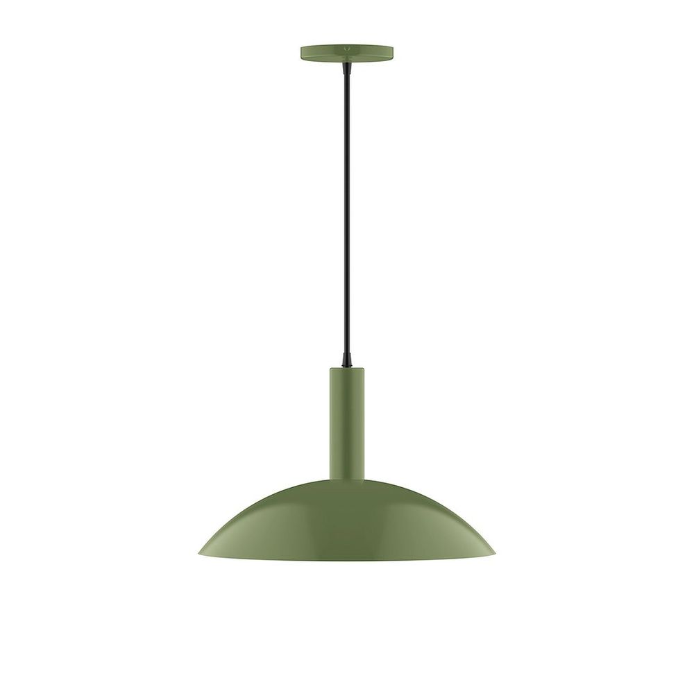 16" Stack Half Dome LED Pendant, cool tweed fabric cord with canopy, Fern Green