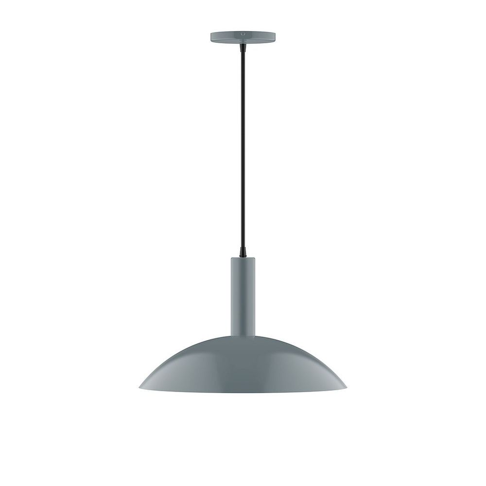 16" Stack Half Dome LED Pendant, black and white houndstooth fabric cord with canopy, Slate Gray